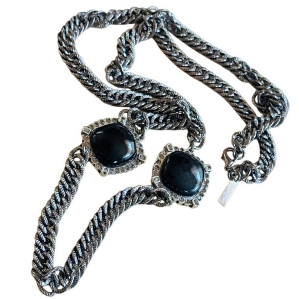 Shabana Khan Necklace Cabochon mogul chin Collar Silver Statement chunky 40"